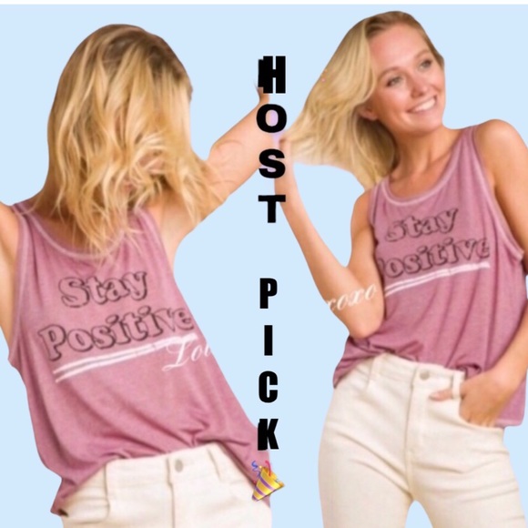 Tops - ❌DONATED❌Plum Purple Stay Positive Graphic Tank Top